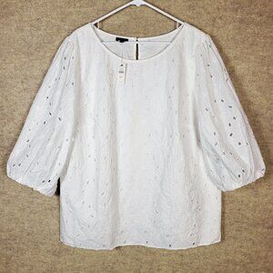 Talbots Plus Women's Eyelet Lace Top, Size 18W NWT White‎ Summer Blouse